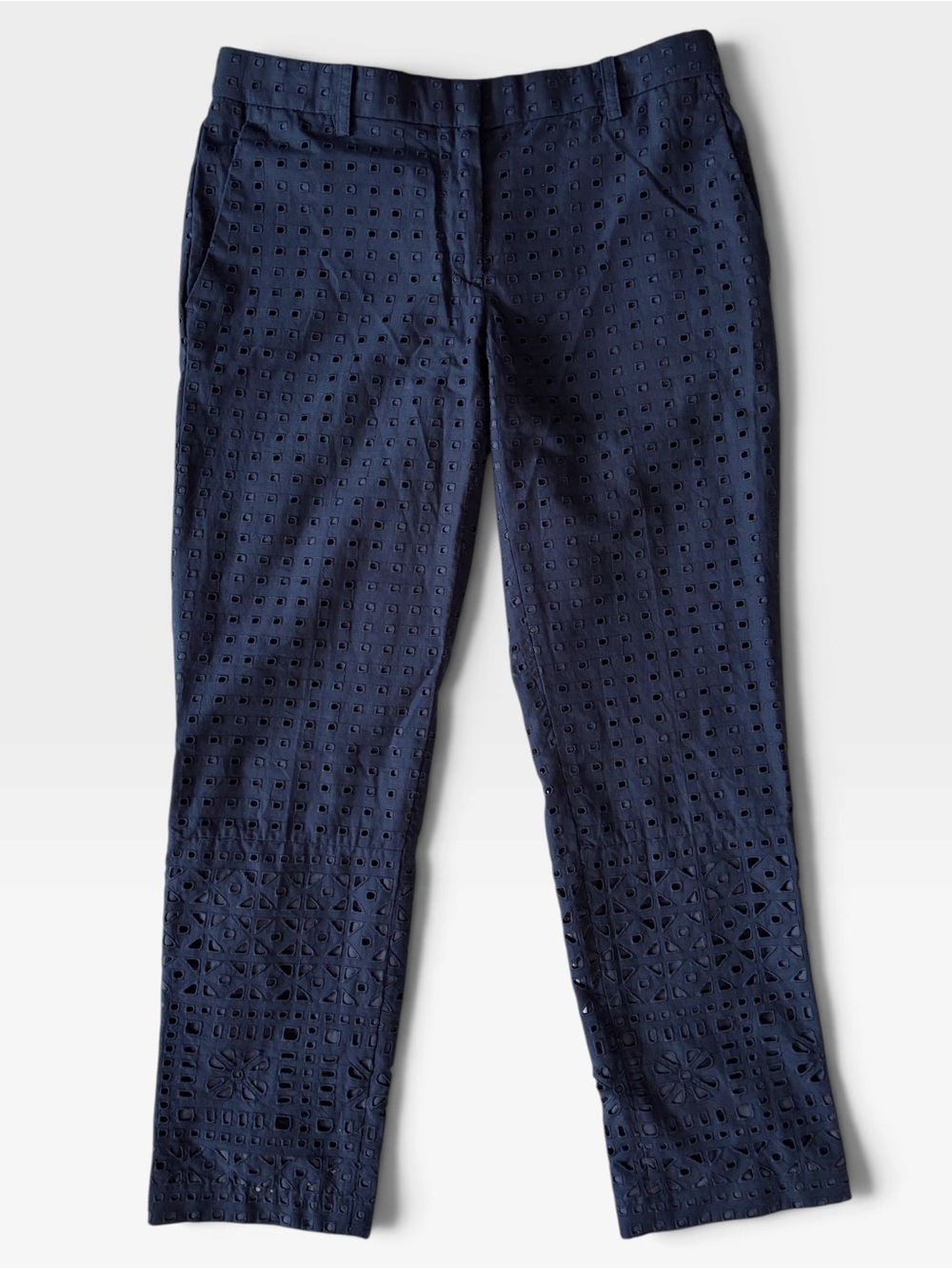 Ann Taylor Navy Eyelet Ankle Pants Size 2 NWT Cotton Embroidered Trouser